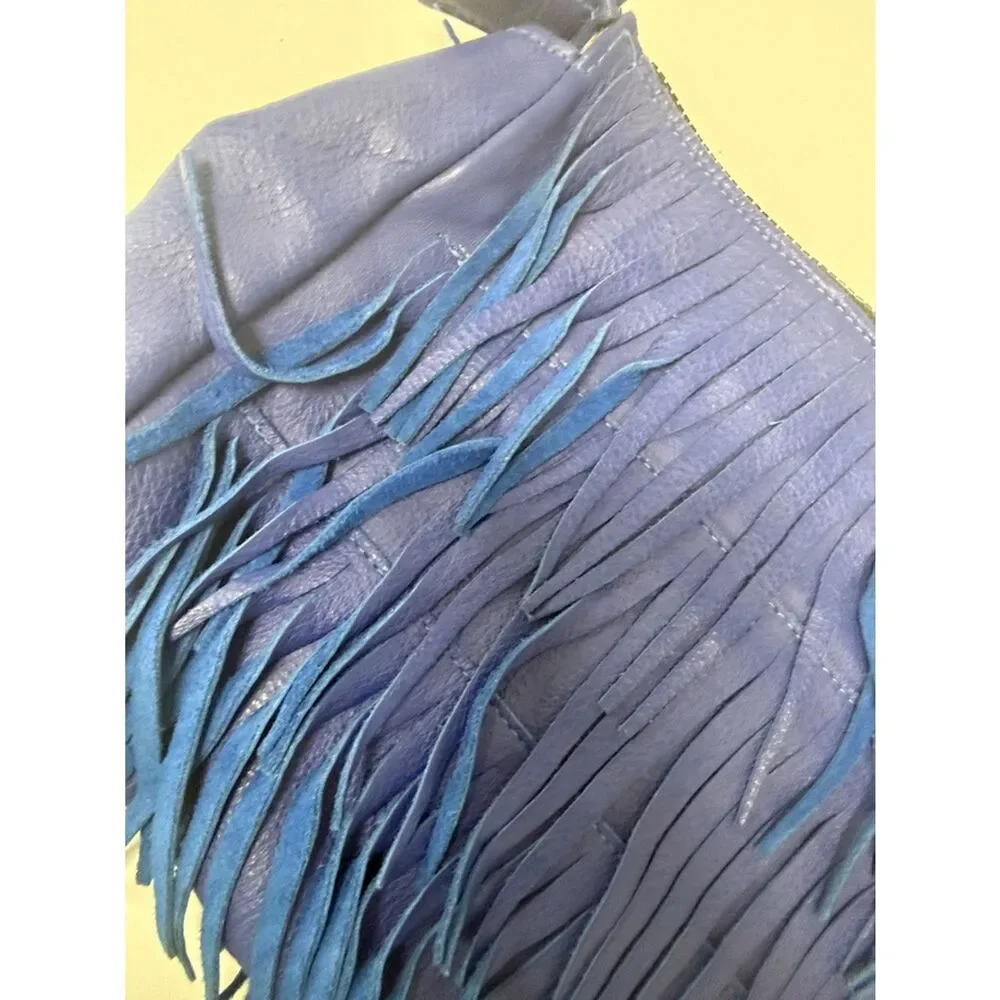 Large Fringe Clutch - Royal Blue - Zip Closure - BRAND NEW Leather Purse
